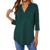 Nlife Women V Neck Solid Color Blouses Relaxed Fit 3/4 Sleeve Curved Hem Tunics Tops - 2 of 4