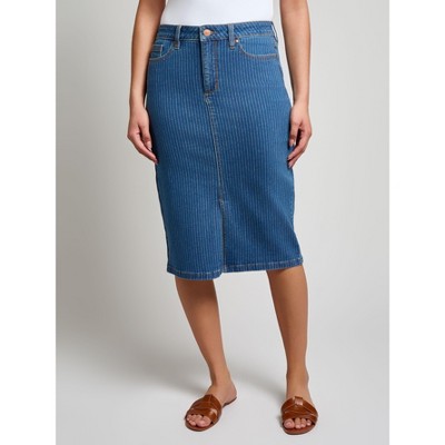 Jones New York Denim Midi Front Slit Skirt-10