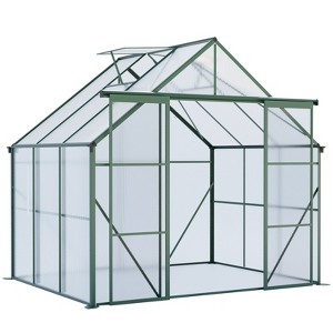 Gulches 8x6FT Green Double Sliding Door Polycarbonate Greenhouse Raised Base Anchor Adjustable Roof All Season Outdoor Backyard - 1 of 4