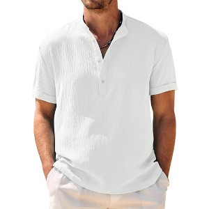 COOFANDY Men's Casual Henley Band Collar Short Sleeve Summer Beach Hippie Shirt - 1 of 4