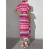 Contrasting Colors Stripe Short Sleeve Midi Dress With Belt For Women - 2 of 4