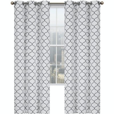 Kate Aurora Contemporary Living 2 Pack Gray And White Trellis Clover Window Curtains - 38 in. W x 84 in. L