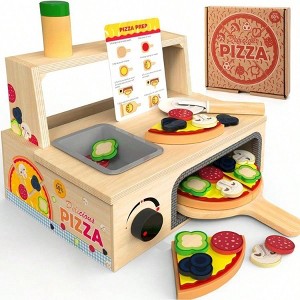 Wooden Pizza Toy - 48 PCS Montessori Pretend Play Food, Learning Toy, gift suitable for all occasions. Multicolor Standard - 1 of 4