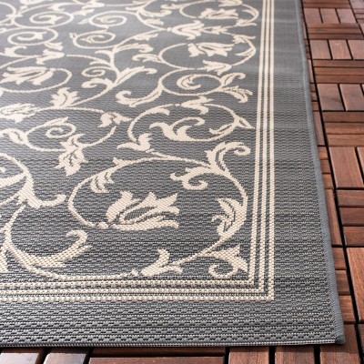 Gray Rectangular Baroque Print Synthetic Outdoor Area Rug