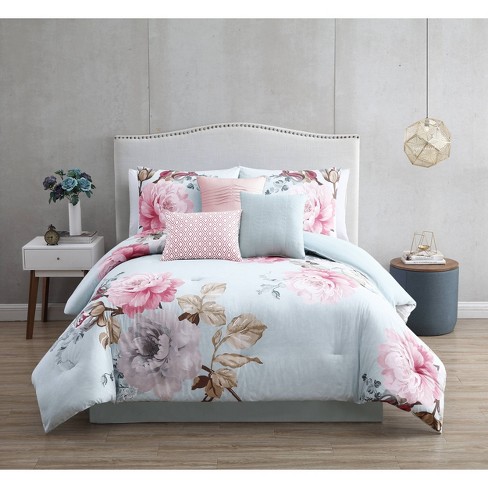 Madison Park Robin Floral Comforter Bedding Set With Bed Sheets Mauve :  Target