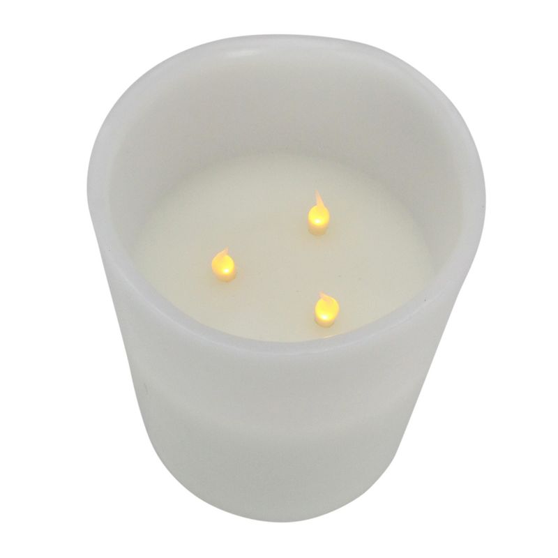 Northlight 8" LED Battery Operated Flameless 3-Wick Flickering Pillar Candle - White, 2 of 4