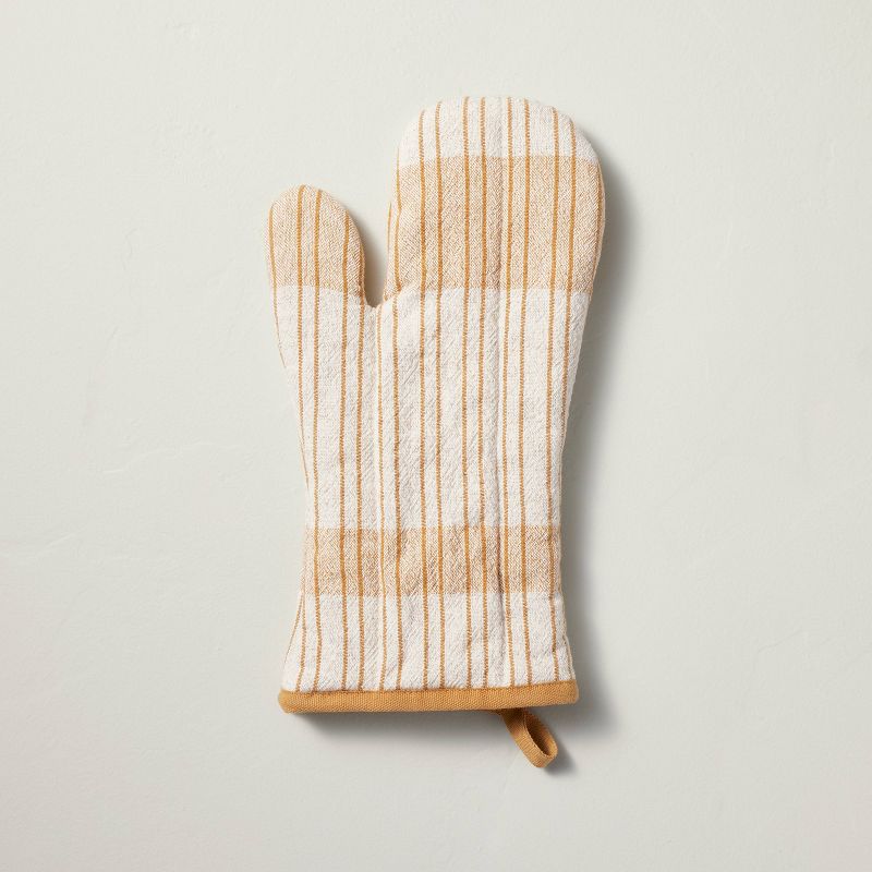 Offset Plaid Stripe Oven Mitt Tan/Natural - Hearth &#38; Hand&#8482; with Magnolia, 1 of 5