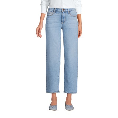 Lands' End Women's Soft Denim Mid Rise Relaxed Straight Crop Jeans