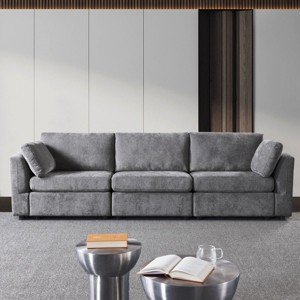 113"Modern Sectional Couches For Sale,Gray 3 Seater Recliner Sofa,Modular Sofa With Recliner,Chenille Knock Down Sofa Couch,Lounge Sofa-Cuddlewood - 1 of 4