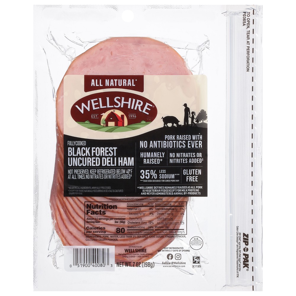 Wellshire Black Forest Uncured Seasonal Deli Ham - 7oz