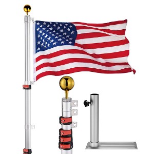 Yescom 25' Telescopic Aluminum Flag Pole Kit Tire Mount Stand 3'x5' Flag Ball Pole Top - 1 of 4