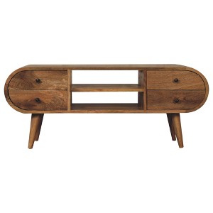 43" Solid Mango Wood TV Stand Media Unit with 2 Drawers, 2 Open Slots, Nordic Legs, and Rounded Edges for Living Room and Bedroom - 1 of 4