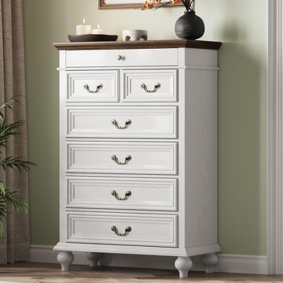 7 Drawers Dresser for Bedroom, Farmhouse 50" Tall Wood Chest of Drawers with Rustic Handle