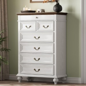 7 Drawers Dresser for Bedroom, Farmhouse 50" Tall Wood Chest of Drawers with Rustic Handle - 1 of 4