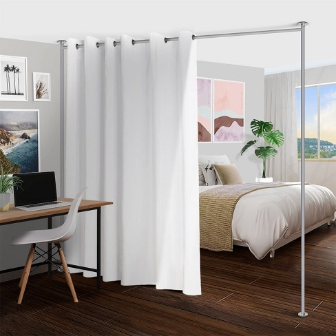 Room Dividers Now Zenfinit Curtain Divider Stand 4 Feet To 6 8 Inches Wide Silver Without Curtains Target