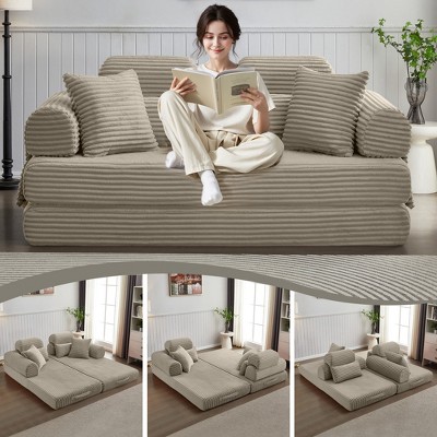 TiramisuBest Floor Couch, Convertible Floor Sofa Bed with Pillow, Chenille Fabric Compression Futon Couch Sleeper for Living & Bedroom, Gray
