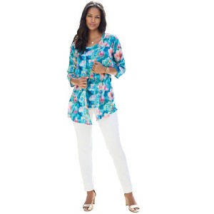 Roaman's Printed 2 Piece Tank And Cardigan Set - 1 of 4