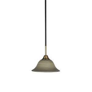 Toltec Lighting Paramount 1 - Light Pendant in  Matte Black/Brass with 10" Gray Linen Shade - 1 of 1
