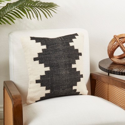 Geometric Black and White Cotton Euro Throw Pillow Cover