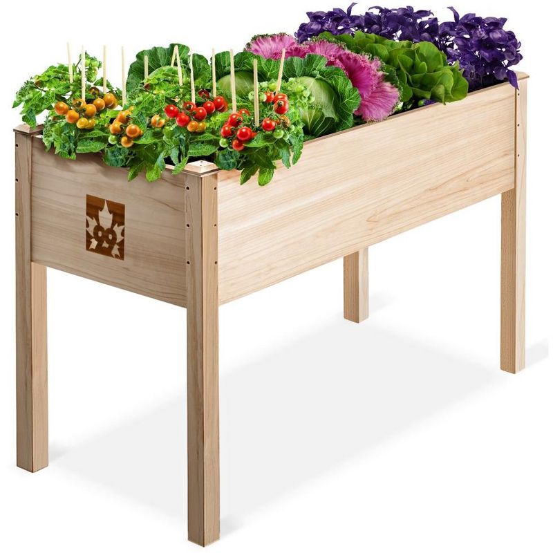 Raised Garden Bed - Elevated Wood Planter Box with Bed Liner - Planter Box with Legs for Flowers, Herbs - 200lb Capacity - 48x26.5x30 Maple99, 1 of 11