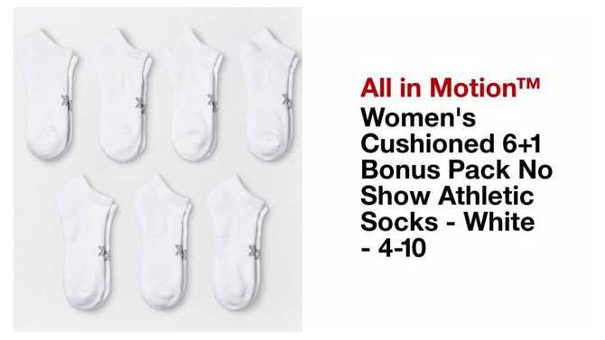 Women's Extended Size Cushioned 6+1 Bonus Pack No Show Athletic Socks - All In Motion™ White, 5 of 8, play video