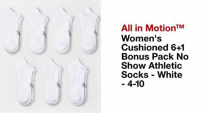 Women's Extended Size Cushioned 6+1 Bonus Pack No Show Athletic Socks - All In Motion™ White, 5 of 8, play video