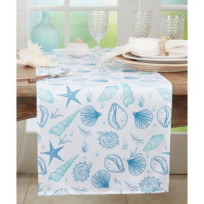 Blue Seashell Design Polyester Table Runner