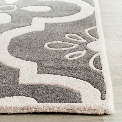 Hand-Tufted Dark Grey and Ivory Wool Runner Rug
