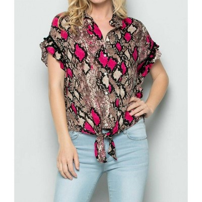 Women's Snake Skin Front Tie Top - SEE AND BE SEEN