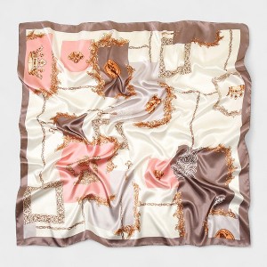 Anna-Kaci Women's Satin Square Scarf with Baroque Frame and Chain Print 35.5x35.5in - 1 of 3