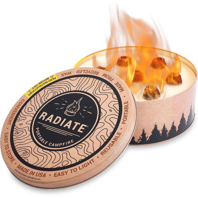 Radiate - XL Outdoor Portable Campfire - 3 to 5 Hours of Burn Time - 8Ó Reusable Fire Pit for Camping, Smores, Cooking, and Picnics - Recycled Soy Wax, 1 of 10