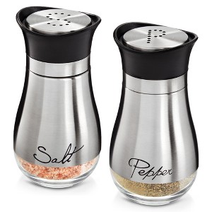 Juvale Stainless Steel Salt and Pepper Shakers Set with Glass Bottom, Perforated "S" and "P" Caps - Modern Kitchen Decor (4oz) - 1 of 4