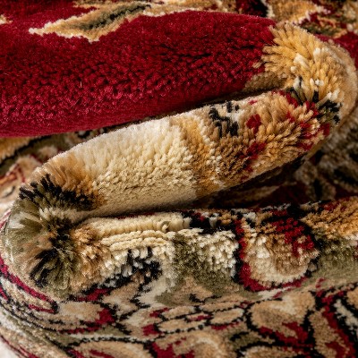 Red and Ivory Synthetic Floral Medallion 5' x 7' Area Rug