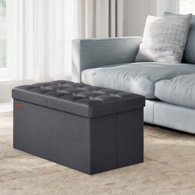 Folding Storage Ottoman Bench, Storage Bench with Flipping Lid, Ottoman with Storage, Faux Leather, 660 lb Load Capacity