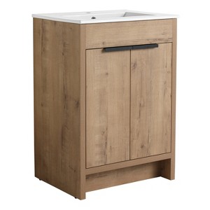 Bencmate Bathroom Storage Cabinets, Bathroom Vanity with White Ceramic Sink, Freestanding Bathroom Sink Cabinet with 2 Soft-Close Cabinet Doors and - 1 of 2