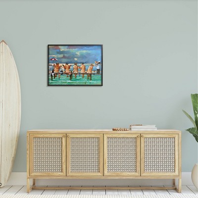 Black Framed Coastal Canvas Print with Beach Dock Scene, 24 x 30 Inches