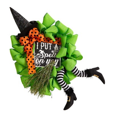 Nearly Natural 26" Halloween Witch Broom and Hat Mesh Wreath