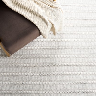 Light Grey and Ivory Striped 4' x 6' Wool Flatweave Rug