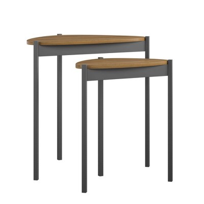 Tallulah Walnut Woodgrain & Gray Metal Triangular Nesting Tables