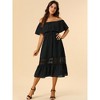 Allegra K Women's Off Shoulder Ruffle Lace Insert High Waist Short Sleeve Flowy Maxi Dress - 3 of 4