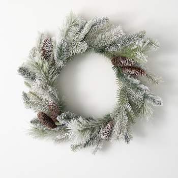 24"H Sullivans Snowy Pinecone Wreath, Green Winter Wreaths For Front Door
