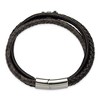 Chisel Stainless Steel Polished Black Braided Leather Multi Strand 8.5" Bracelet - 3 of 4