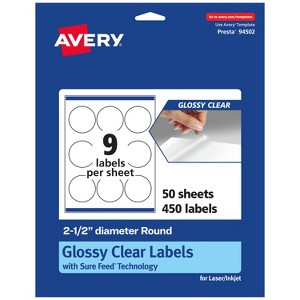 Avery Glossy Clear Round Labels with Sure Feed, 2.5" diameter - 1 of 4