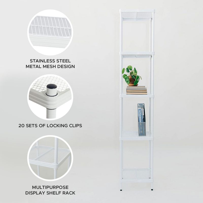 Design Ideas MeshWorks 5 Tier Full-Size Metal Storage Shelving Unit Tower for Kitchen, Office, and Garage Organization, 13.8” x 13.8” x 70.9” White, 3 of 7