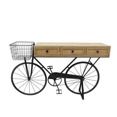 34" Iron/Wood Bicycle Console with Drawers Brown - Sagebrook Home