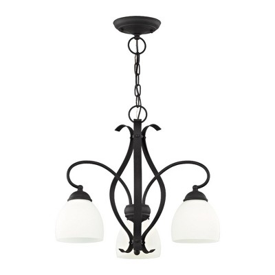 Black 3-Light Convertible Hanging Lantern with Hand Blown Satin White Glass