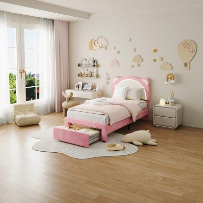 Nasitip Bed Frame with Drawer, Upholstered Platform Bed Frame with Adjustable Headboard, Wooden Slats Support, No Box Spring Needed