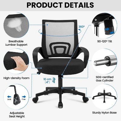 Yaheetech Black Mesh Mid-Back Swivel Office Chairs, Set of 2