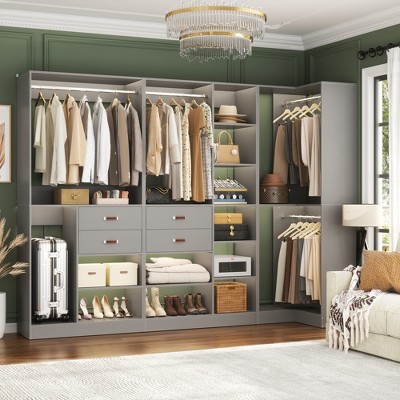 Aheaplus 110'' Set of 3 Freestanding Corner Closet System Organizer for Walk-in Closet