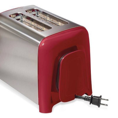 Red Stainless Steel 2-Slice Toaster with Wide Slots